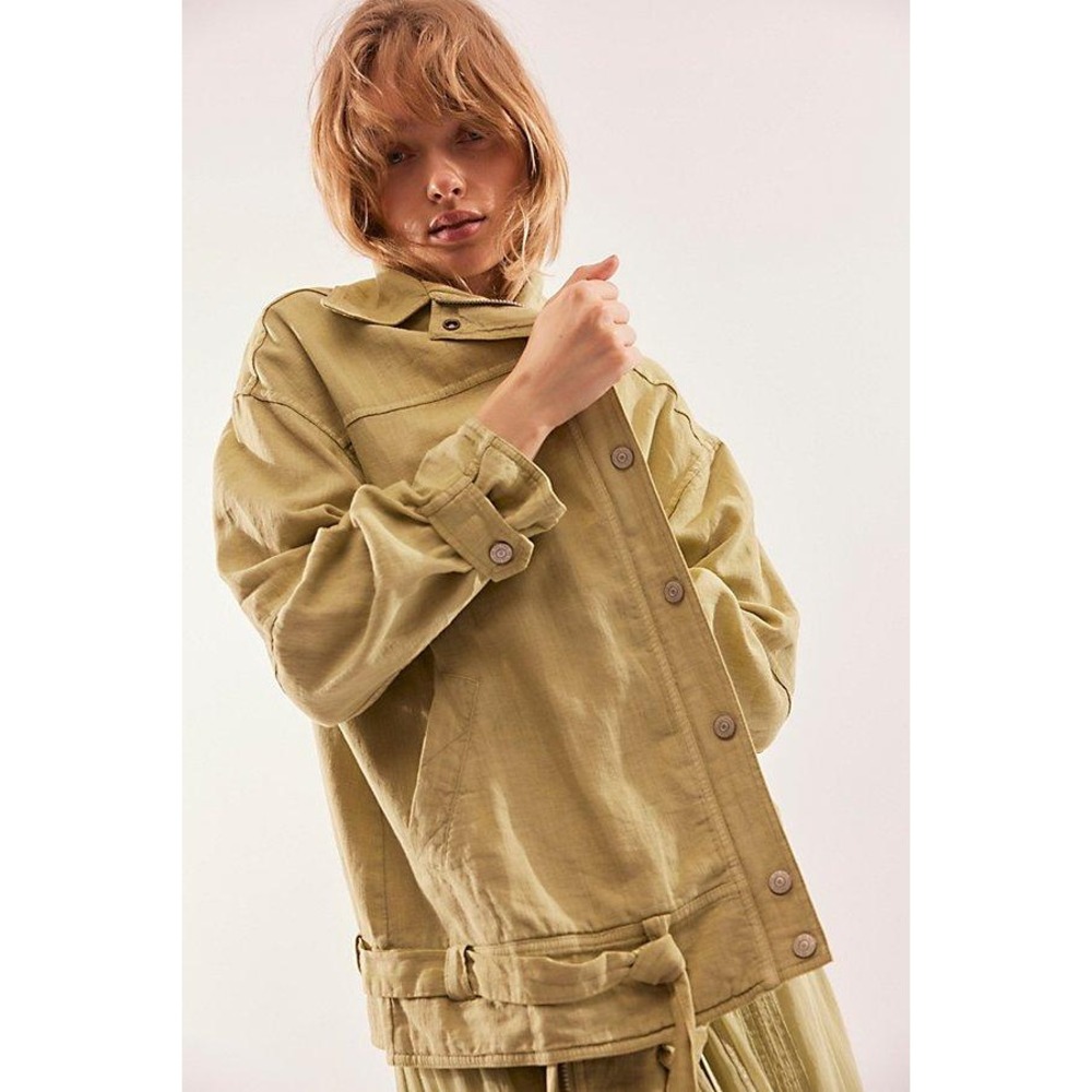 Vintage Free People Lola Linen Jacket Small Dried Aloe Coastal